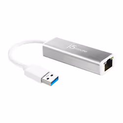 j5create JUE130 USB™ 3.0 Gigabit Ethernet Adapter, Silver and White, Wired, USB, Ethernet, 1000 Mbit/s, Silver, White