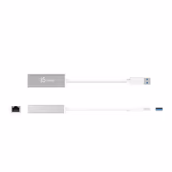 j5create JUE130 USB™ 3.0 Gigabit Ethernet Adapter, Silver and White