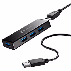 j5create JUH340 USB 3.0 4-Port Hub, USB 3.2 Gen 1 (3.1 Gen 1) Micro-B, USB 3.2 Gen 1 (3.1 Gen 1) Type-A, 5000 Mbit/s, Black, ...
