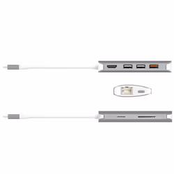 j5create JCD383 USB-C™ 9-in-1 Multi Adapter, Silver and White