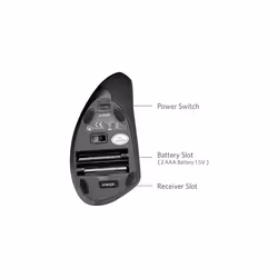 AK-UBA 2.4G Wireless Vertical Ergonomic Optical Mouse, 800 / 1200 /1600 DPI, 5 Buttons for Laptop, Desktop, PC, Macbook - Black