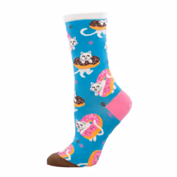 Socksmith Women Blue Cotton Crew Socks Sweet Treat Kitties Design UK 3-8