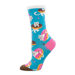Socksmith Women Blue Cotton Crew Socks Sweet Treat Kitties Design UK 3-8