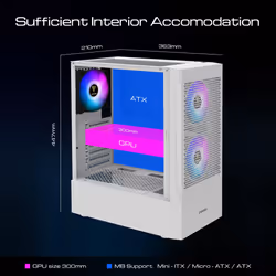 GAMDIAS White RGB Gaming ATX Mid Tower Computer PC Case with Side Tempered Glass and Excellent Airflow Design & 3 Built-in 120mm ARGB Fans