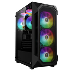 GAMDIAS ATX Mid Tower Gaming Computer PC Case Tempered Glass  Built-in 4X 120mm ARGB Case Fans  Front Airflow Mesh  Up to 6x120mm Fans  340m