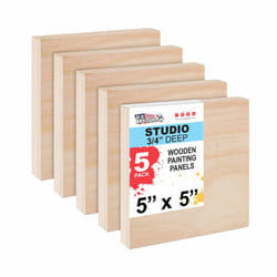 U.S. Art Supply 5 x 5 Birch Wood Paint Pouring Panel Boards  Studio 3/4 Deep Cradle Pack of 5 - Artist Wooden Wall Canvases - Painting Mixed-Media Cra