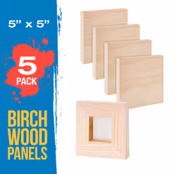 U.S. Art Supply 5 x 5 Birch Wood Paint Pouring Panel Boards  Studio 3/4 Deep Cradle Pack of 5 - Artist Wooden Wall Canvases - Painting Mixed-Media Cra