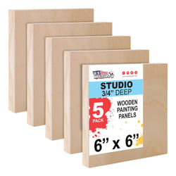 U.S. Art Supply 6 x 6 Birch Wood Paint Pouring Panel Boards  Studio 3/4 Deep Cradle Pack of 5 - Artist Wooden Wall Canvases - Painting Mixed-Media Cra