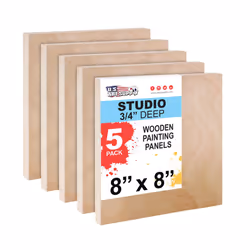 U.S. Art Supply 8 x 8 Birch Wood Paint Pouring Panel Boards Studio 3/4 Deep Cradle Pack of 5 - Artist Wooden Wall Canvases - ...