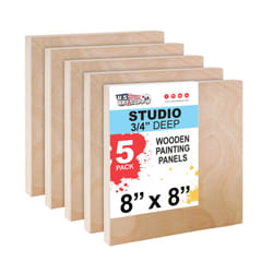 U.S. Art Supply 8 x 8 Birch Wood Paint Pouring Panel Boards  Studio 3/4 Deep Cradle Pack of 5 - Artist Wooden Wall Canvases - Painting Mixed-Media Cra