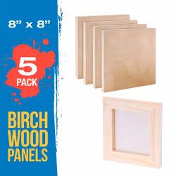 U.S. Art Supply 8 x 8 Birch Wood Paint Pouring Panel Boards  Studio 3/4 Deep Cradle Pack of 5 - Artist Wooden Wall Canvases - Painting Mixed-Media Cra