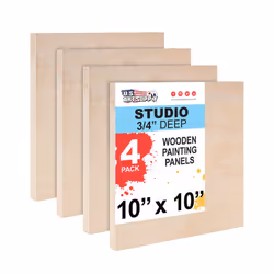 U.S. Art Supply Unfinished Cradled Wood Panels for Painting, 4 Pack of 10x10 inch - Studio Birch Wooden Canvas Boards 3/4 Dee ...