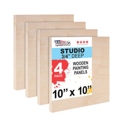 U.S. Art Supply Unfinished Cradled Wood Panels for Painting, 4 Pack of 10x10 inch - Studio Birch Wooden Canvas Boards 3/4 Deep - Mixed-Media Craft, A