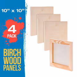 U.S. Art Supply Unfinished Cradled Wood Panels for Painting, 4 Pack of 10x10 inch - Studio Birch Wooden Canvas Boards 3/4 Deep - Mixed-Media Craft, A