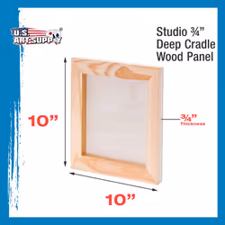 U.S. Art Supply Unfinished Cradled Wood Panels for Painting, 4 Pack of 10x10 inch - Studio Birch Wooden Canvas Boards 3/4 Deep - Mixed-Media Craft, A