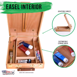 U.S. Art Supply Antigua Adjustable Wood Table Sketchbox Easel  Premium Beechwood - Portable Wooden Artist Desktop Storage Case - Store Art Paint  Mark