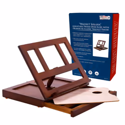 U.S. Art Supply Walnut Solana Adjustable Wood Desk Table Easel with Storage Drawer Paint Palette Premium Beechwood - Portab ...