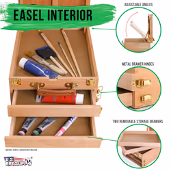 U.S. Art Supply Grand Cayman Extra Large 2 Drawer Adjustable Wood Table Sketchbox Easel  Paint Palette  Premium Beechwood - Portable Wooden Artist Des