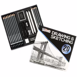 U.S. Art Supply 20 Piece Professional HiQuality Artist Sketch Set in Hard Storage Case  Sketch & Charcoal Pencils  Pastel  St ...