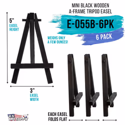 U.S. Art Supply 5 Mini Black Wood Display Easel Pack of 24  A-Frame Artist Painting Party Tripod Easel - Tabletop Holder Stand for Small Canvases  Kid