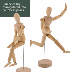 US Art Supply Wood 12"" Artist Drawing Manikin Articulated Mannequin with Base and Flexible Body - Perfect for Drawing The Human Figure (12"