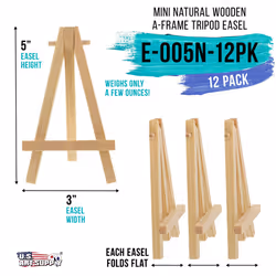 U.S. Art Supply 5 Mini Natural Wood Display Easel Pack of 12  A-Frame Artist Painting Party Tripod Easel - Tabletop Holder Stand for Small Canvases  K