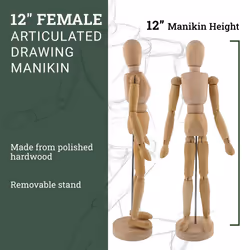 US Art Supply Wood 12"" Artist Drawing Manikin Articulated Mannequin with Base and Flexible Body - Perfect for Drawing The Human Figure (12"