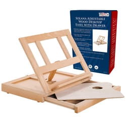 U.S. Art Supply Solana Adjustable Wood Desk Table Easel with Storage Drawer  Paint Palette  Premium Beechwood - Portable Wooden Artist Desktop  Board