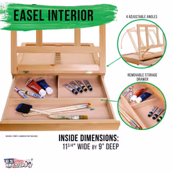 U.S. Art Supply Solana Adjustable Wood Desk Table Easel with Storage Drawer  Paint Palette  Premium Beechwood - Portable Wooden Artist Desktop  Board