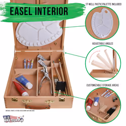 U.S. Art Supply Newport Extra Large Adjustable Wood Table Sketchbox Easel  Paint Palette  Premium Beechwood - Portable Wooden Artist Desktop Case - St