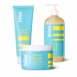 Bliss Lemon Sage Trio Soapy Suds Body Wash Exfoliating Body Scrub Lemon Sage Body Butter Hydrating Nourishing for Soft R ...