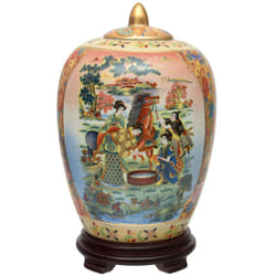 Red Lantern 11"" Horse in Meadow Porcelain Vase Jar  Multicolor
