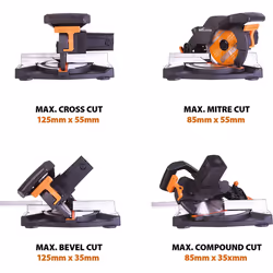 Evolution Power Tools R210CMS Compound Mitre Saw With Multi-Material Cutting, 45 Bevel, 45 Mitre, 1200W, (230 V)