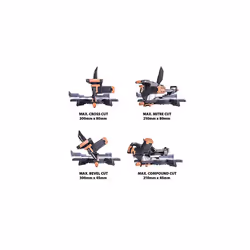 Evolution Power Tools R255SMS+ Compound Saw with Multi-Material Cutting, 45? Bevel, 50? Mitre, 300 mm Slide, 2000 W, 255 mm, 220-240 V, (3-Years