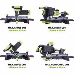 Evolution Power Tools F255SMS Sliding Mitre Saw with Multi-Material Cutting, 45 Degree Bevel, 50 Degree Mitre, 300 mm Slide, 1600 W, 230 V