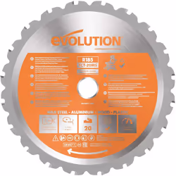 Evolution Power Tools R185TCT-20MS (Rage) Multi-Material TCT Blade Cuts Wood, Metal and Plastic, 185 mm