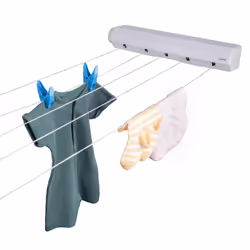 Minky Homecare 5 Line Retractable Indoor Clothesline - 5 x 14 Feet Wall Mounted Drying Rack Laundry Line - 72 Feet  White