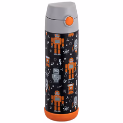 Snug Kids Water Bottle - insulated stainless steel thermos with straw (girlsBoys) - Robots, 17oz