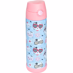Snug Kids Water Bottle - insulated stainless steel thermos with straw (girlsBoys) - Kitty, 17oz