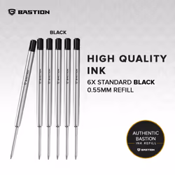BASTION Pen Refill Ballpoint Black (6X) | Replacement for All Bastion Bolt Action Pens | Standard Pen Ink Refills Cartridge (Black 6 pc)