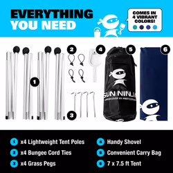 SUN NINJA Pop Up Beach Tent Sun Shelter UPF50+ with Sand Shovel  Ground Pegs and Stability Poles  Outdoor Shade for Camping Trips  Fishing  Backyard F