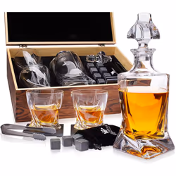 Whiskey Decanter gift Set by Royal Reserve Artisan crafted Twist Liquor Dispenser chilling Rocks Stones Scotch Bourbon Holde ...