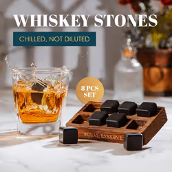 Whiskey Stones Gift Set by Royal Reserve  Artisan Crafted Reusable Chilling Rocks for Scotch Bourbon  Modern Stocking Stuffer