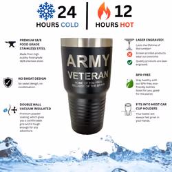 United States Army Veteran Travel CupMug for Men  Women  Polar Camel Black 30 oz Vacuum Insulated Stainless Steel Tumbler wit