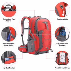 Maelstrom Hiking Backpack Camping Backpack 40L Waterproof Hiking Daypack with Rain Cover Lightweight Travel Backpack Red