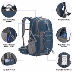 Maelstrom Hiking Backpack Camping Backpack 50L Waterproof Hiking Daypack with Rain Cover Lightweight Travel Backpack Blue