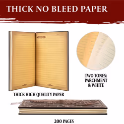 DND Notebook/Journal, Unique 200 Page Book with 3D Bronze Dragon Embossed Faux Leather Cover with Pen- Ideal for