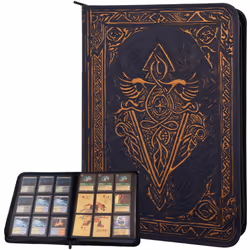 Trading Card Binder - 9 Pocket Album w Zipper - 360 Side Loading Folder for TCG - 3D PU Leather - For MTG, Disney Lorcana Tra ...