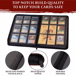 Trading Card Binder - 9 Pocket Album w Zipper - 360 Side Loading Folder for TCG - 3D PU Leather - For MTG, Disney Lorcana Trading Card Game, Magic The
