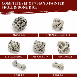 DND Dice Set - Set of 7 Polyhedral Skull & Bone RPG Dice - D20, D12,%D10, D10, D8, D6 & D4 Sided. Cool & Unique Gift for Dungeons & Dragons, Warhammer